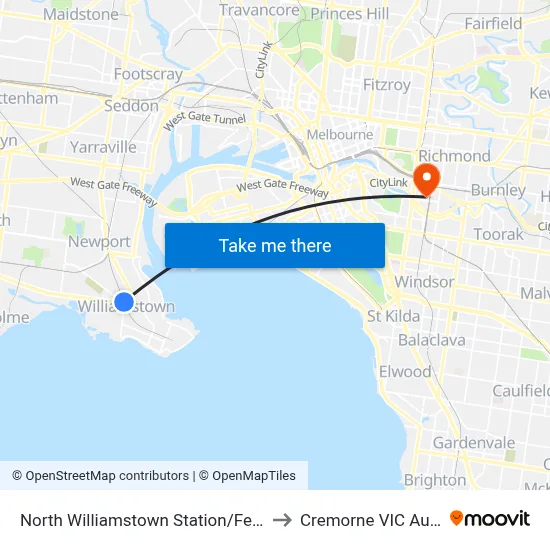North Williamstown Station/Ferguson St to Cremorne VIC Australia map