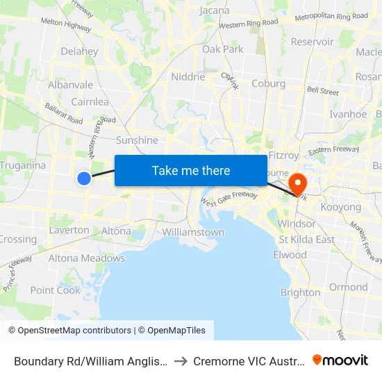 Boundary Rd/William Angliss Dr to Cremorne VIC Australia map