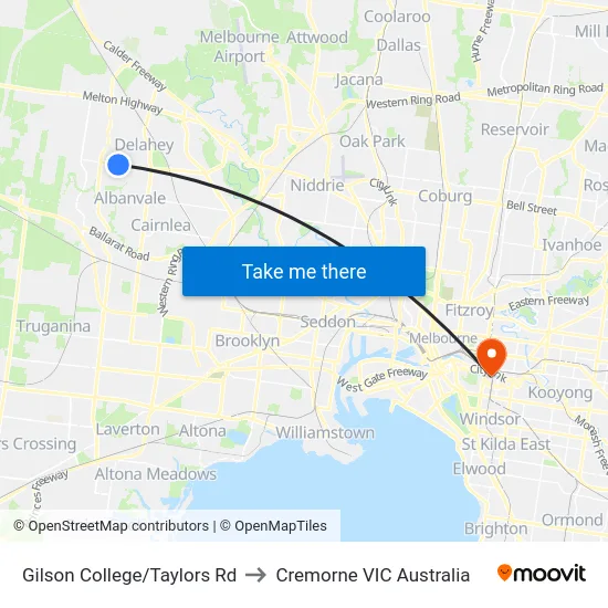Gilson College/Taylors Rd to Cremorne VIC Australia map