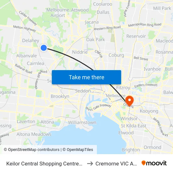 Keilor Central Shopping Centre/Taylors Rd to Cremorne VIC Australia map