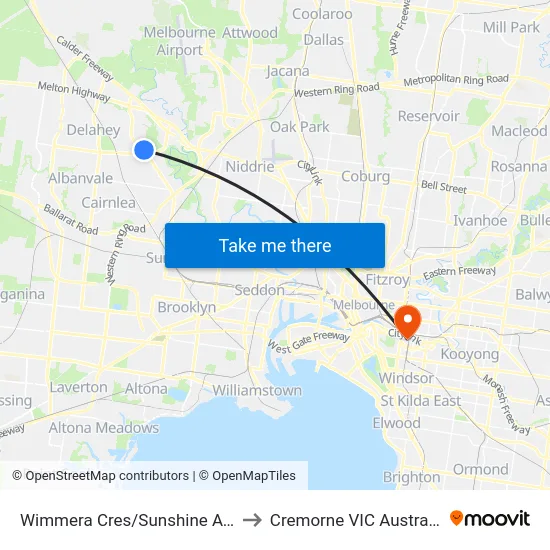 Wimmera Cres/Sunshine Ave to Cremorne VIC Australia map