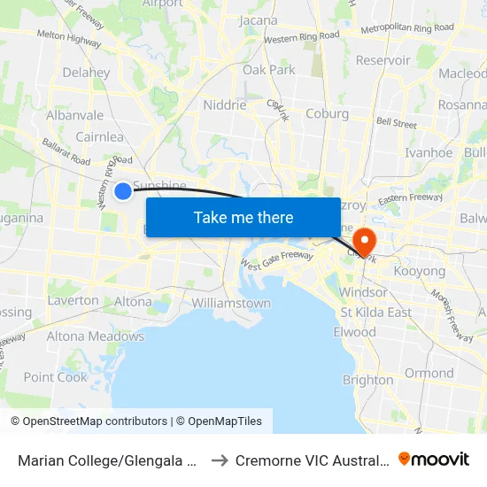 Marian College/Glengala Rd to Cremorne VIC Australia map