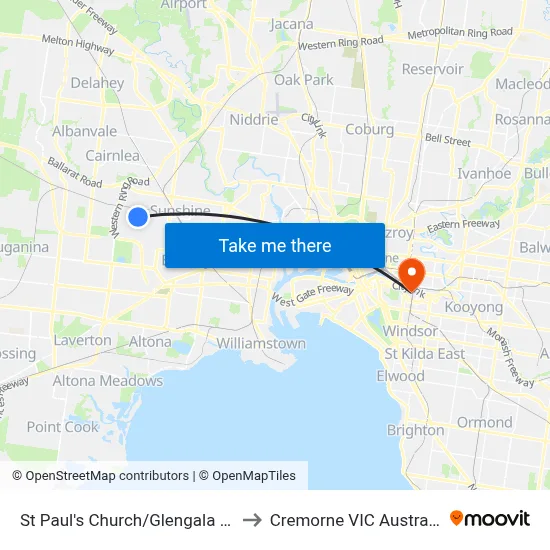 St Paul's Church/Glengala Rd to Cremorne VIC Australia map