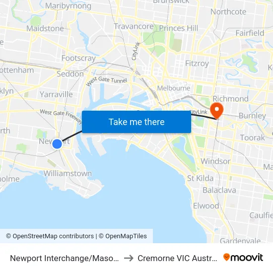 Newport Interchange/Mason St to Cremorne VIC Australia map