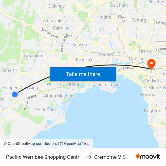 Pacific Werribee Shopping Centre/Derrimut Rd to Cremorne VIC Australia map