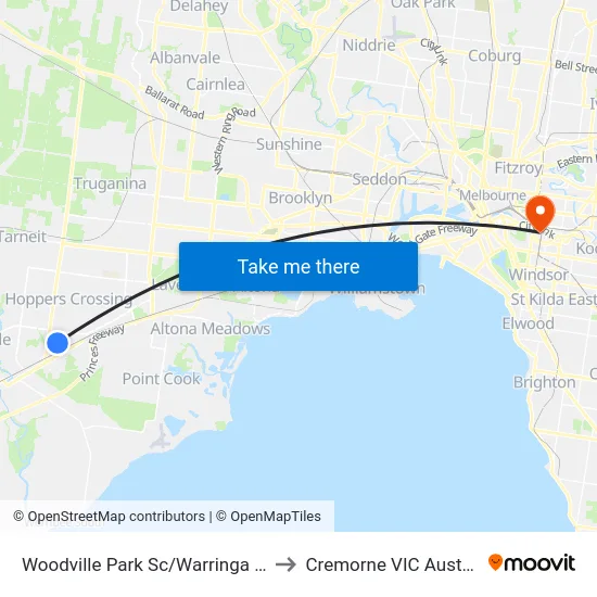 Woodville Park Sc/Warringa Cres to Cremorne VIC Australia map