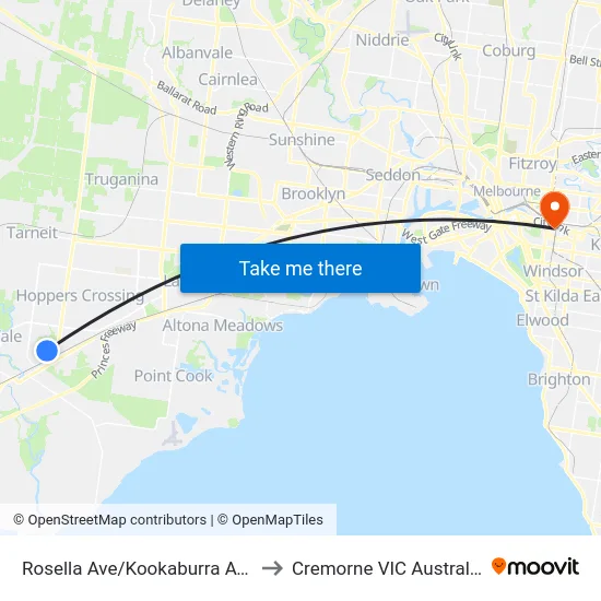 Rosella Ave/Kookaburra Ave to Cremorne VIC Australia map
