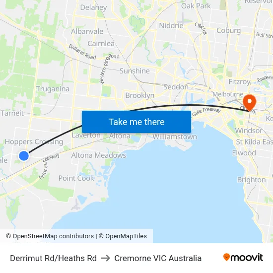 Derrimut Rd/Heaths Rd to Cremorne VIC Australia map