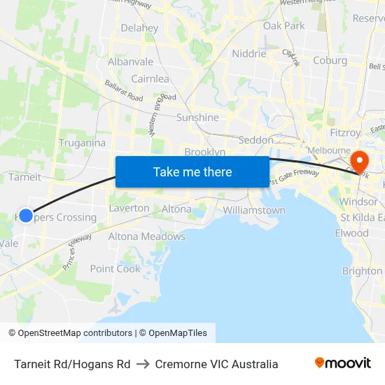 Tarneit Rd/Hogans Rd to Cremorne VIC Australia map