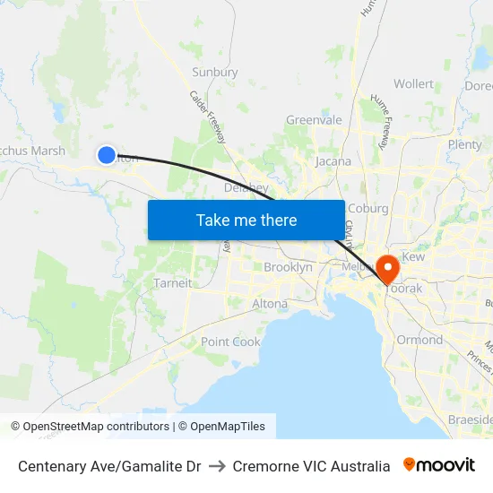 Centenary Ave/Gamalite Dr to Cremorne VIC Australia map