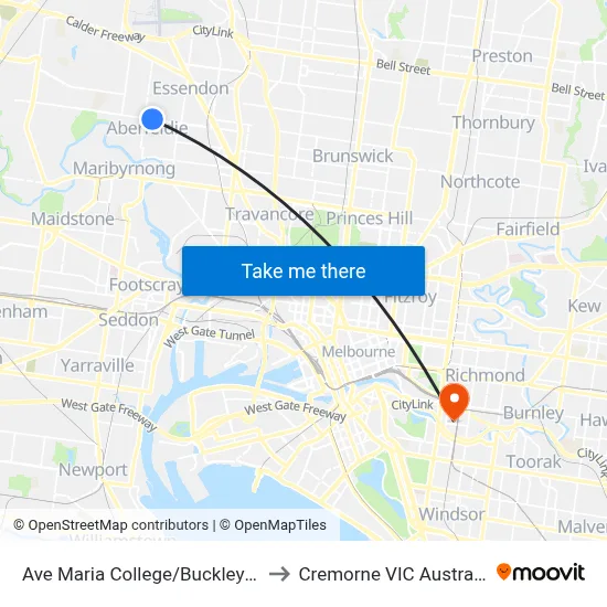 Ave Maria College/Buckley St to Cremorne VIC Australia map