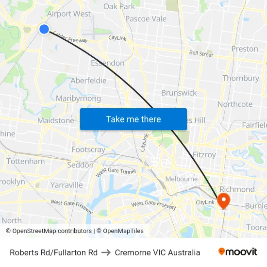 Roberts Rd/Fullarton Rd to Cremorne VIC Australia map