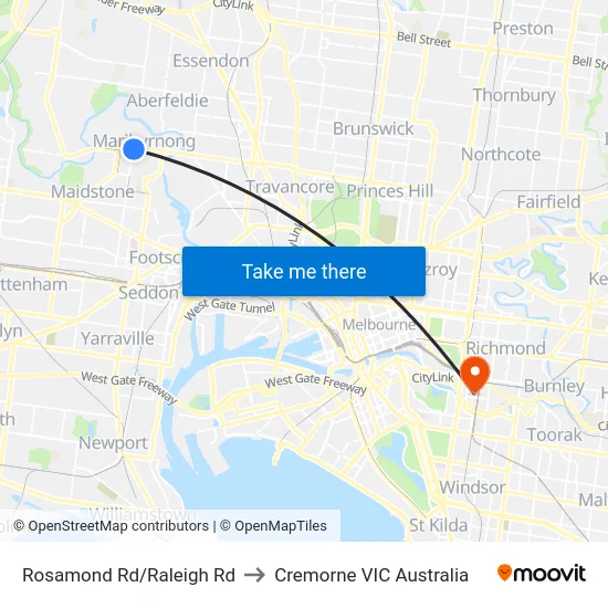 Rosamond Rd/Raleigh Rd to Cremorne VIC Australia map