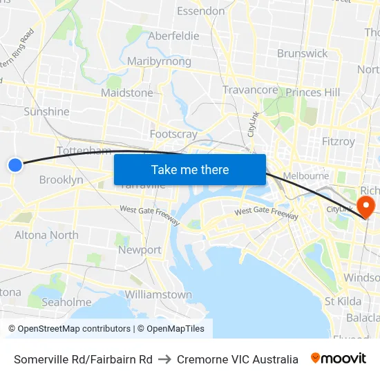 Somerville Rd/Fairbairn Rd to Cremorne VIC Australia map