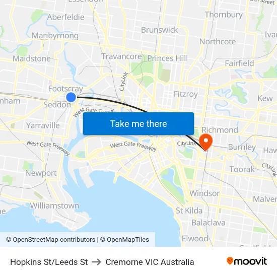 Hopkins St/Leeds St to Cremorne VIC Australia map