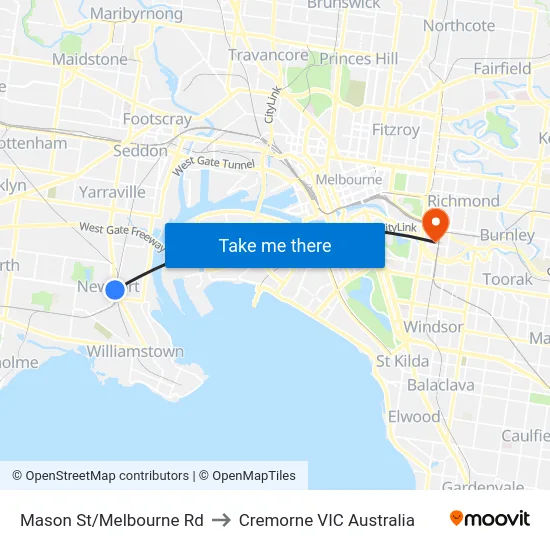 Mason St/Melbourne Rd to Cremorne VIC Australia map