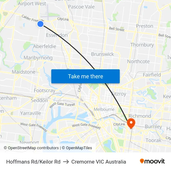 Hoffmans Rd/Keilor Rd to Cremorne VIC Australia map