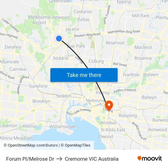 Forum Pl/Melrose Dr to Cremorne VIC Australia map