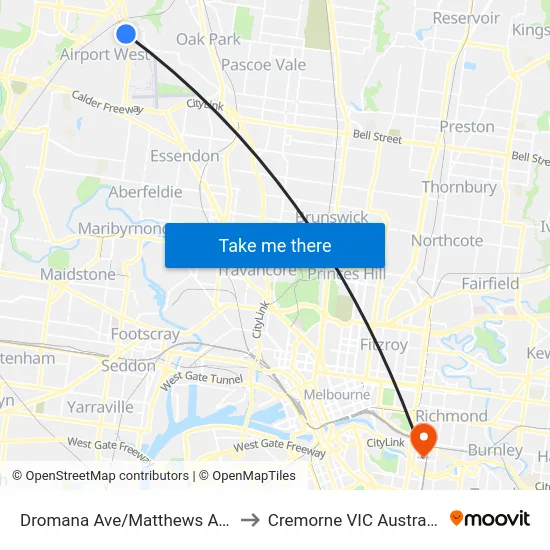 Dromana Ave/Matthews Ave to Cremorne VIC Australia map