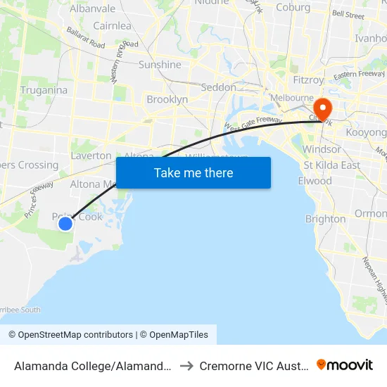 Alamanda College/Alamanda Bvd to Cremorne VIC Australia map