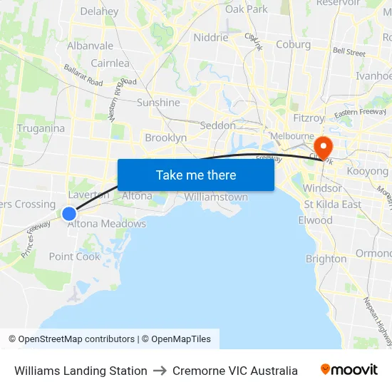 Williams Landing Station to Cremorne VIC Australia map