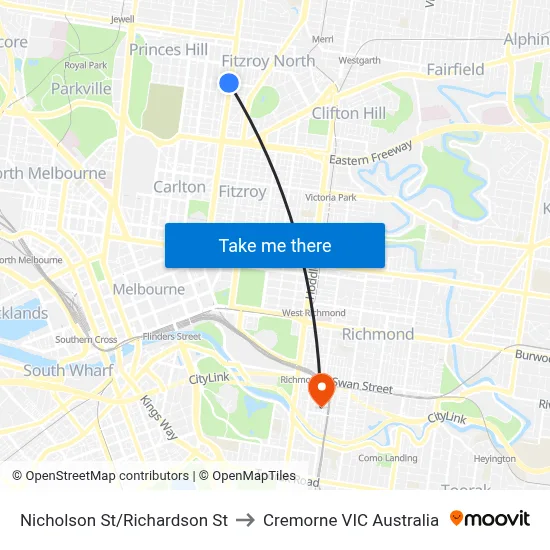 Nicholson St/Richardson St to Cremorne VIC Australia map