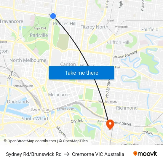 Sydney Rd/Brunswick Rd to Cremorne VIC Australia map