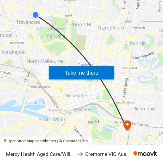 Mercy Health Aged Care/William St to Cremorne VIC Australia map
