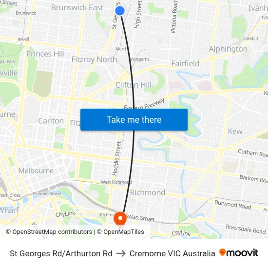 St Georges Rd/Arthurton Rd to Cremorne VIC Australia map