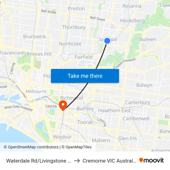 Waterdale Rd/Livingstone St to Cremorne VIC Australia map