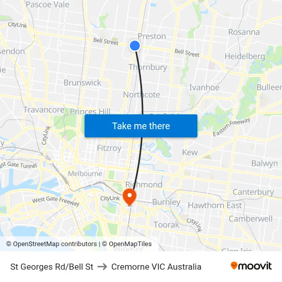 St Georges Rd/Bell St to Cremorne VIC Australia map
