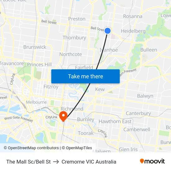 The Mall Sc/Bell St to Cremorne VIC Australia map