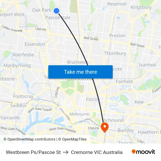 Westbreen Ps/Pascoe St to Cremorne VIC Australia map