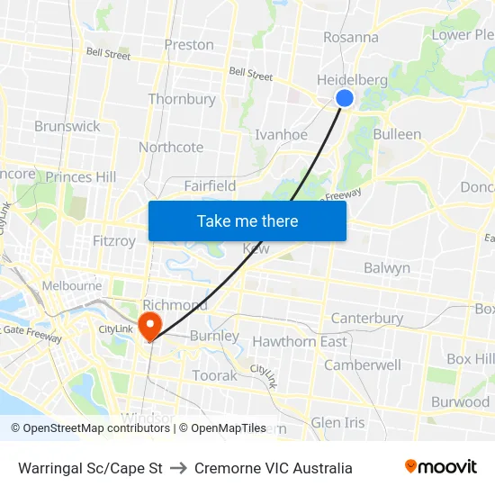 Warringal Sc/Cape St to Cremorne VIC Australia map