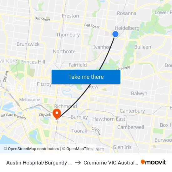 Austin Hospital/Burgundy St to Cremorne VIC Australia map
