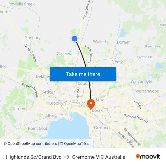 Highlands Sc/Grand Bvd to Cremorne VIC Australia map