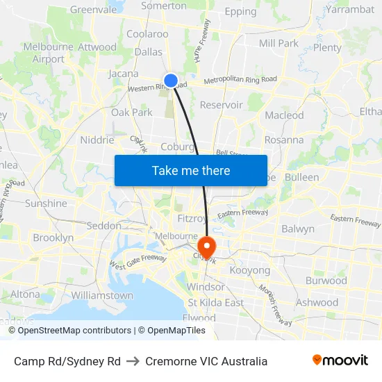 Camp Rd/Sydney Rd to Cremorne VIC Australia map