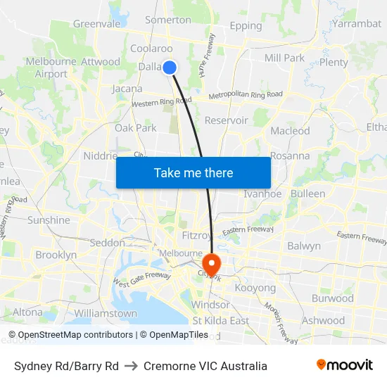 Sydney Rd/Barry Rd to Cremorne VIC Australia map