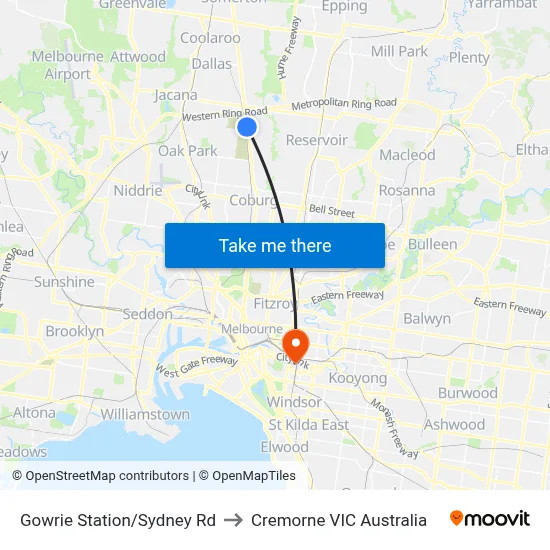 Gowrie Station/Sydney Rd to Cremorne VIC Australia map