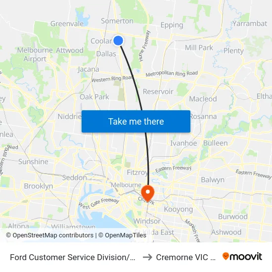Ford Customer Service Division/1743 Sydney Rd to Cremorne VIC Australia map