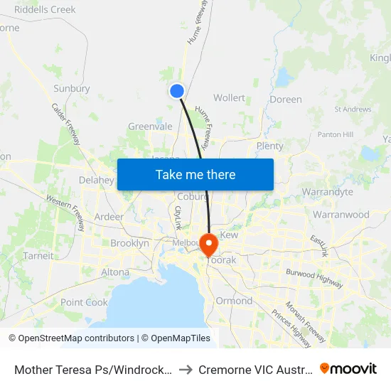 Mother Teresa Ps/Windrock Ave to Cremorne VIC Australia map