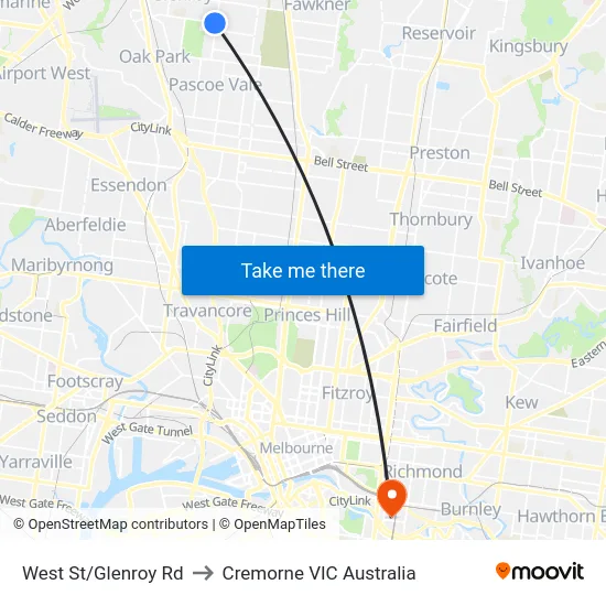 West St/Glenroy Rd to Cremorne VIC Australia map
