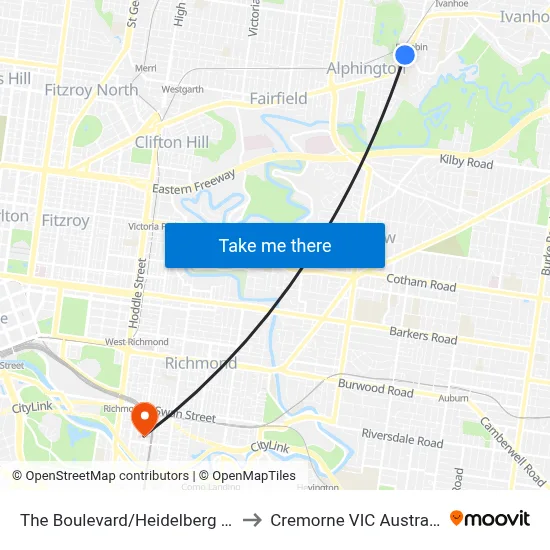 The Boulevard/Heidelberg Rd to Cremorne VIC Australia map
