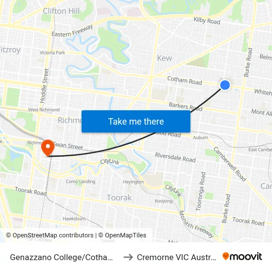Genazzano College/Cotham Rd to Cremorne VIC Australia map