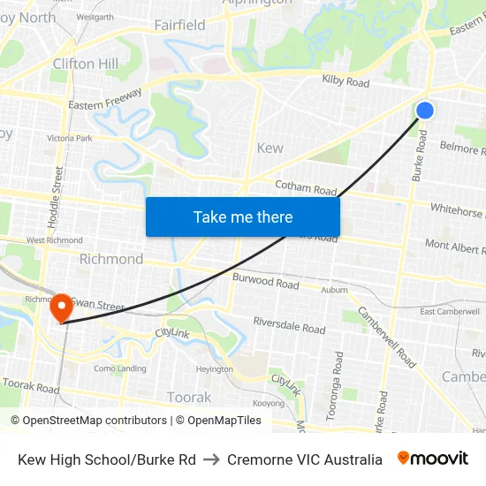 Kew High School/Burke Rd to Cremorne VIC Australia map