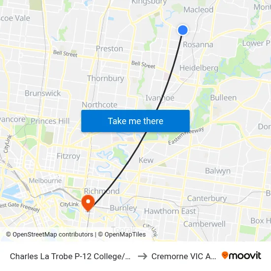Charles La Trobe P-12 College/Kingsbury Dr to Cremorne VIC Australia map