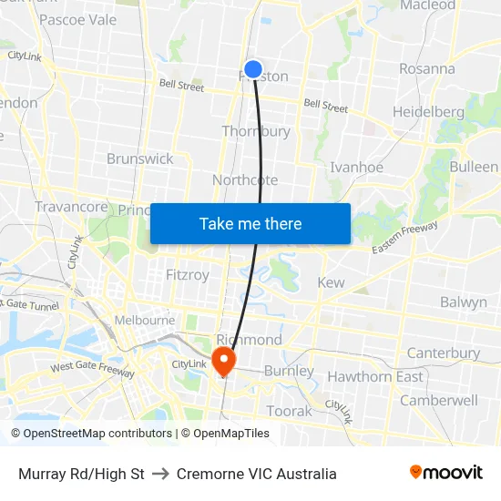 Murray Rd/High St to Cremorne VIC Australia map