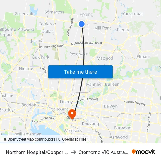Northern Hospital/Cooper St to Cremorne VIC Australia map