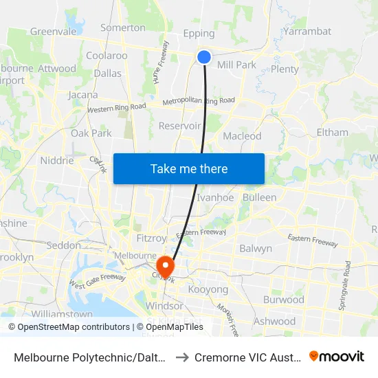 Melbourne Polytechnic/Dalton Rd to Cremorne VIC Australia map