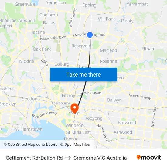 Settlement Rd/Dalton Rd to Cremorne VIC Australia map